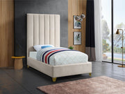Via Velvet Twin Bed Cream - Gate FurnitureTwin Bed