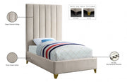Via Velvet Twin Bed Cream - Gate FurnitureTwin Bed