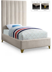 Via Velvet Twin Bed Cream - Gate FurnitureTwin Bed