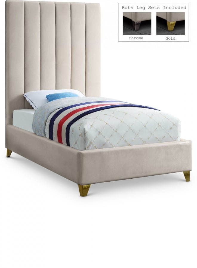 Via Velvet Twin Bed Cream - Gate FurnitureTwin Bed