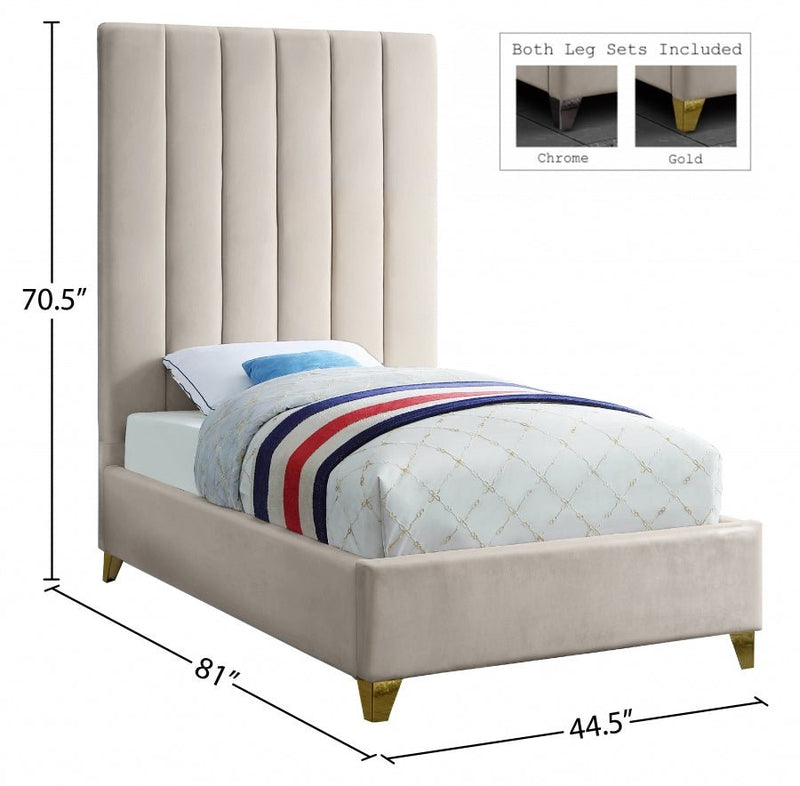 Via Velvet Twin Bed Cream - Gate FurnitureTwin Bed