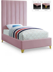 Via Velvet Twin Bed Pink - Gate FurnitureTwin Bed