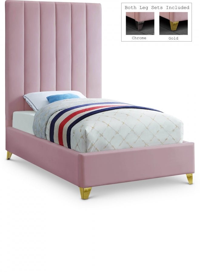 Via Velvet Twin Bed Pink - Gate FurnitureTwin Bed