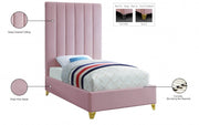 Via Velvet Twin Bed Pink - Gate FurnitureTwin Bed