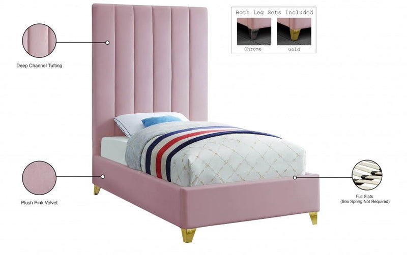 Via Velvet Twin Bed Pink - Gate FurnitureTwin Bed