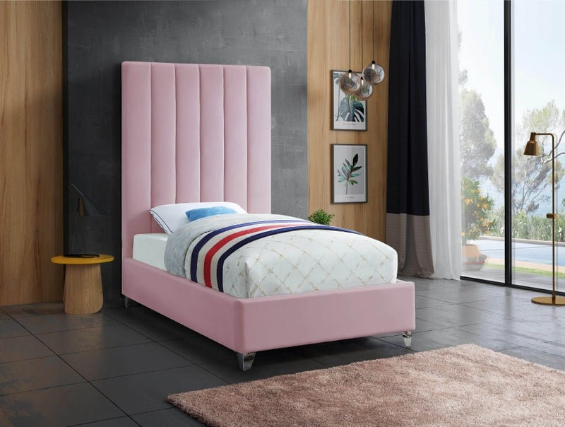 Via Velvet Twin Bed Pink - Gate FurnitureTwin Bed