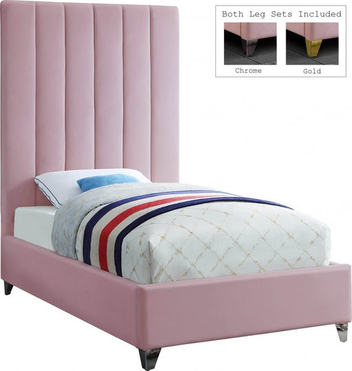 Via Velvet Twin Bed Pink - Gate FurnitureTwin Bed