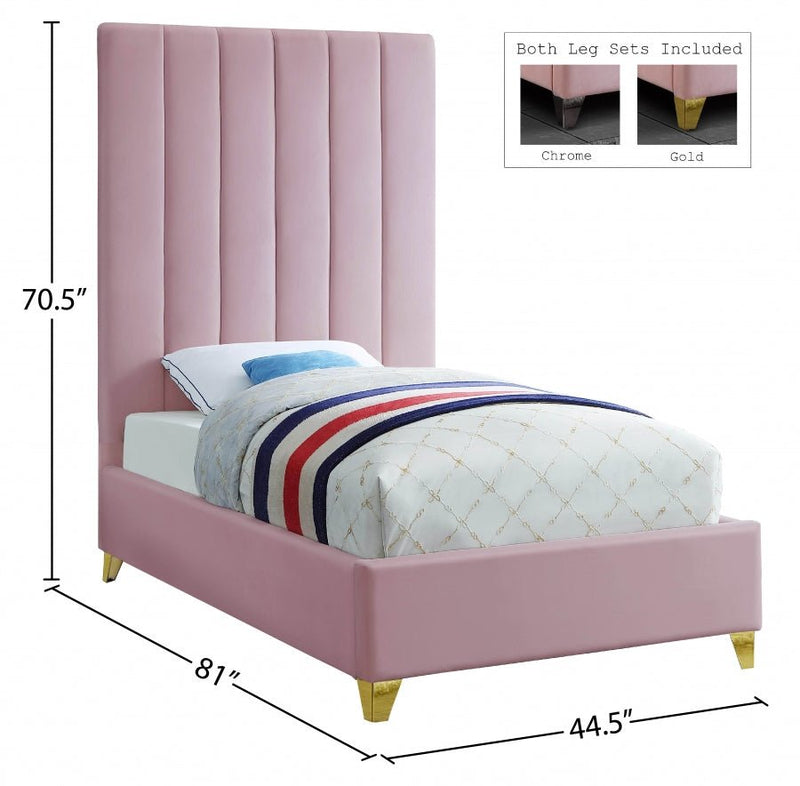 Via Velvet Twin Bed Pink - Gate FurnitureTwin Bed