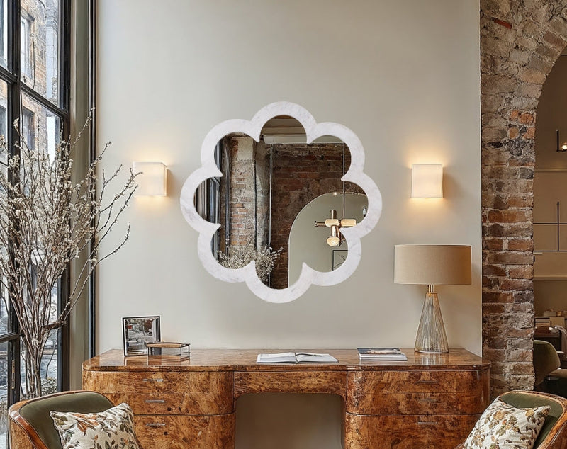 Vicenza Genuine Marble Frame Mirror in White - 66088White-M