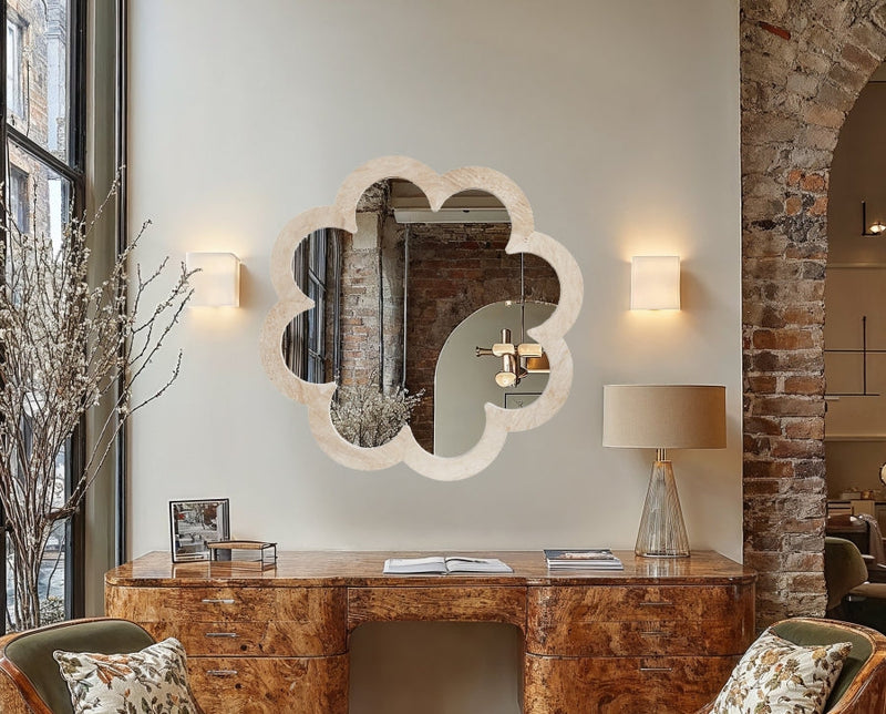 Vicenza Genuine Travertine Frame Mirror in Natural - 66089Travertine-M