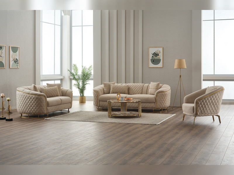 Victoria 3-pieces (Sofa & Loveseat & Chair) Livingroom Set Cream in Cream - 101-VIC-GIR03-321