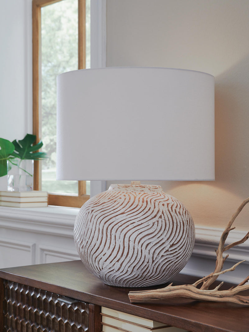 Vien Distressed White Table Lamp - L100894