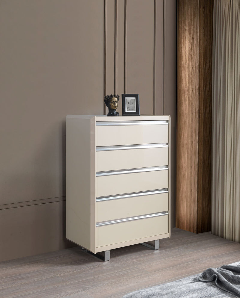 Viola Cream High Gloss Lacquer 4 pc Queen Bedroom Set - VIOLABEDROOM-4PCQ