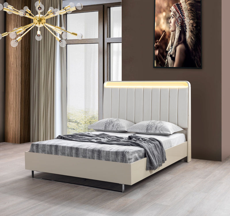 Viola Cream High Gloss Lacquer 4 pc Queen Bedroom Set - VIOLABEDROOM-4PCQ