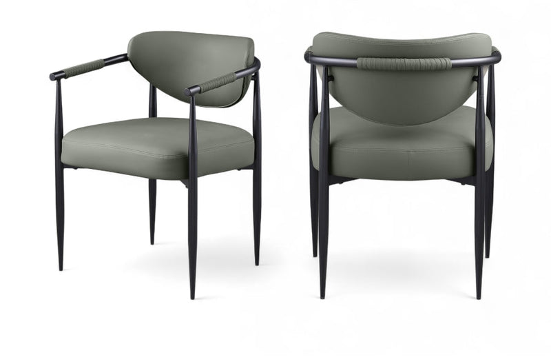 Virella Vegan Leather Upholstered Dining Chair in Olive, Set of 2 - 829Olive-C