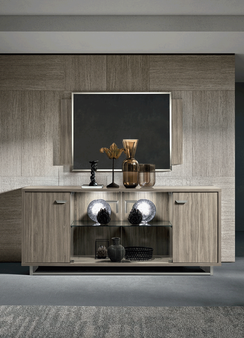 Volare 4 Door Buffet W/ Mirror Grey Set - Gate Furniture