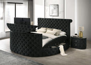 Voltare Black King Upholstered Fireplace Bed with TV Lift - Gate FurnitureKing Bed