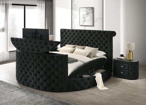 Voltare Black King Upholstered Fireplace Bed with TV Lift - Gate FurnitureKing Bed