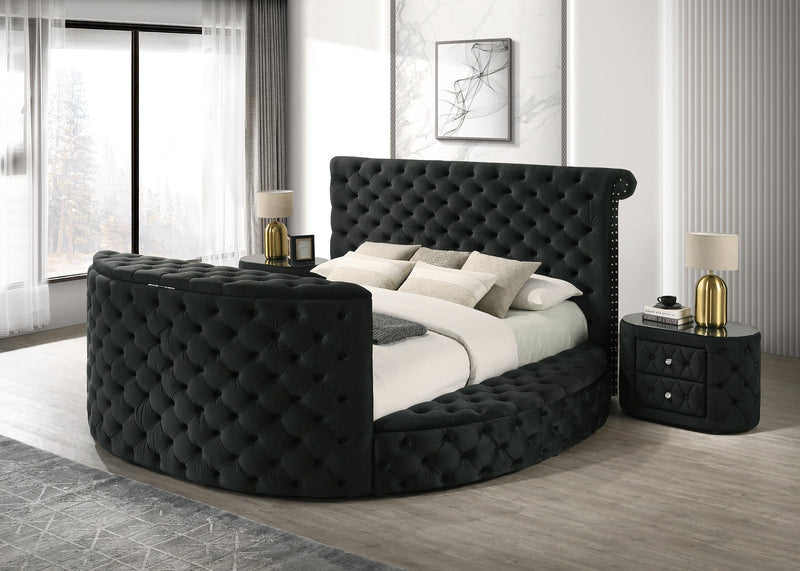 Voltare Black King Upholstered Fireplace Bed with TV Lift - Gate FurnitureKing Bed