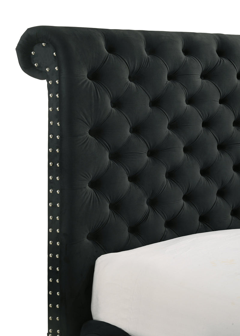 Voltare Black Queen Upholstered Fireplace Bed with TV Lift - Gate FurnitureQueen Bed