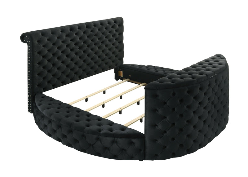 Voltare Black Queen Upholstered Fireplace Bed with TV Lift - Gate FurnitureQueen Bed