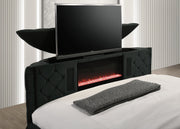 Voltare Black Queen Upholstered Fireplace Bed with TV Lift - Gate FurnitureQueen Bed