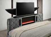 Voltare Gray King Upholstered Fireplace Bed with TV Lift - Gate FurnitureKing Bed
