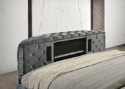 Voltare Gray King Upholstered Fireplace Bed with TV Lift - Gate FurnitureKing Bed