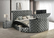 Voltare Gray Queen Upholstered Fireplace Bed with TV Lift - Gate FurnitureQueen Bed