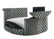 Voltare Gray Queen Upholstered Fireplace Bed with TV Lift - Gate FurnitureQueen Bed