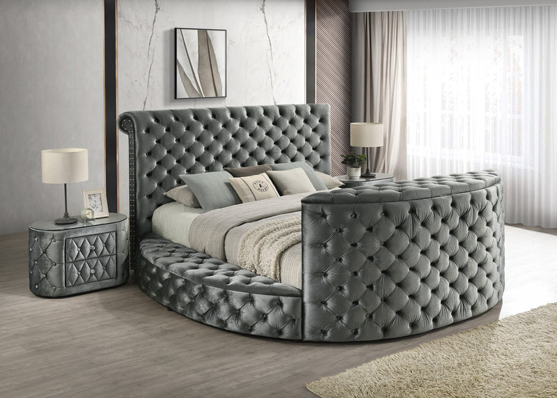 Voltare Gray Queen Upholstered Fireplace Bed with TV Lift - Gate FurnitureQueen Bed