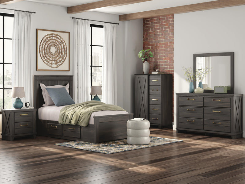 Vonitta Bay Dark Brown Twin Panel Bed with 2 Sided Storage - PCB2648B17
