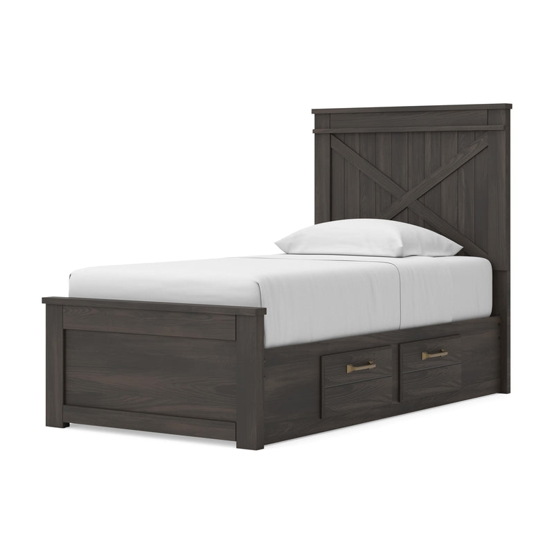 Vonitta Bay Dark Brown Twin Panel Bed with 2 Sided Storage - PCB2648B17