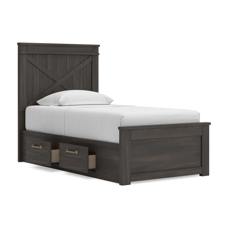 Vonitta Bay Dark Brown Twin Panel Bed with 2 Sided Storage - PCB2648B17