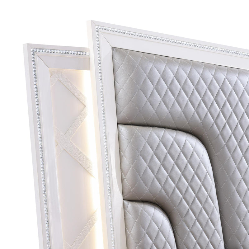Wallace - Cream Storage King Bed with Upholstered Headboard and LED Light - B237-K-Bed