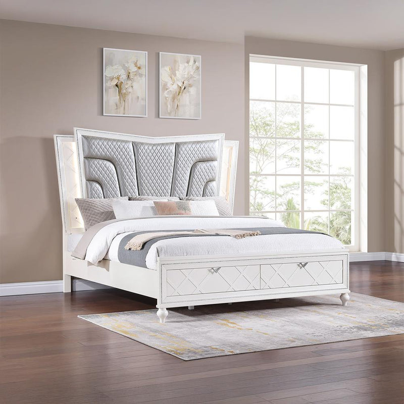 Wallace - Cream Storage Queen Bed with Upholstered Headboard and LED Light - B237-Q-Bed