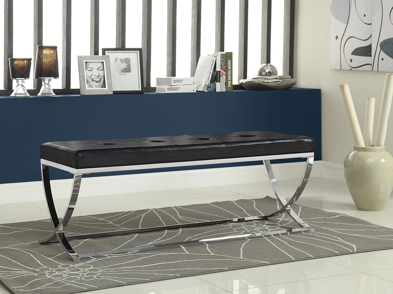 Walton Leatherette Upholstered Tufted Accent Bench Black - 501156