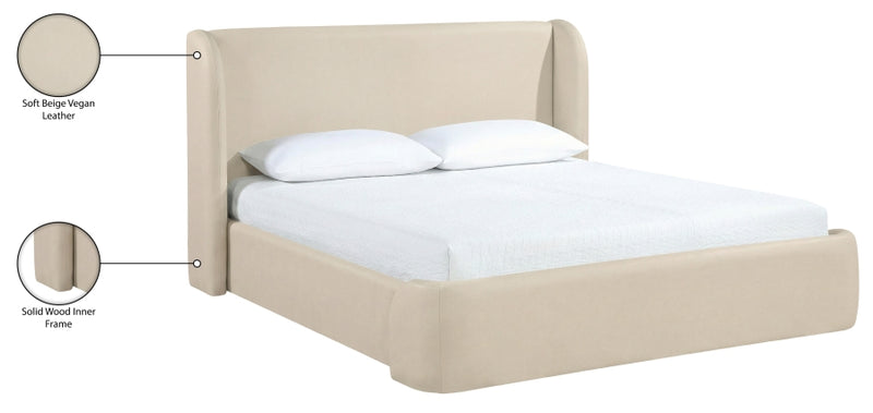 Warby Vegan Leather Upholstered King Bed in Beige - WarbyBeige-K