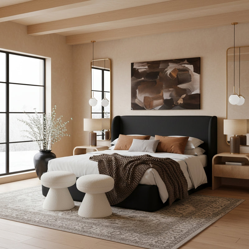 Warby Vegan Leather Upholstered King Bed in Black - WarbyBlack-K