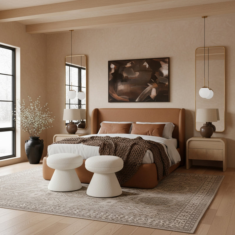Warby Vegan Leather Upholstered King Bed in Cognac - WarbyCognac-K