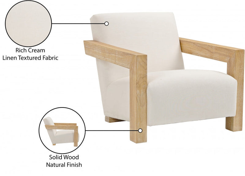 Ward Linen Textured Fabric Upholstered Accent Chair in Cream - 479Cream