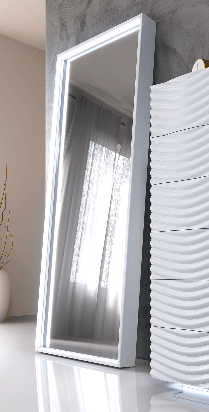 Wave White Mirror For Double Dresser - i37878 - Gate Furniture