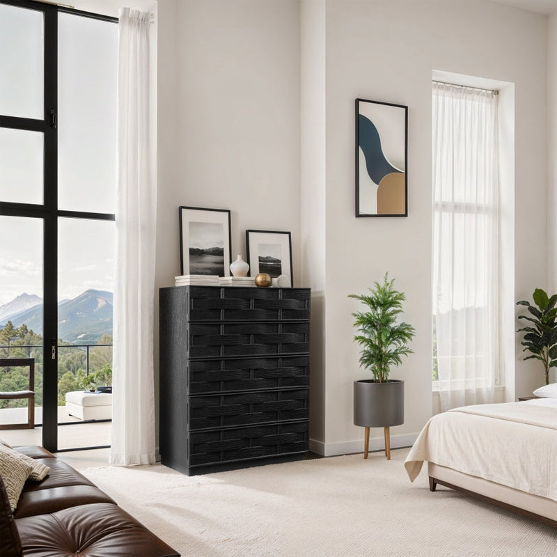 Weave Oak Veneer Chest in Black - 317Black-CH