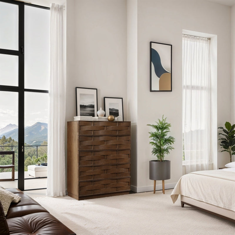 Weave Oak Veneer Chest in Brown - 317Brown-CH