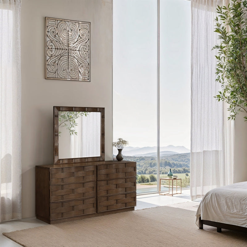 Weave Oak Veneer Mirror in Brown - 317Brown-M