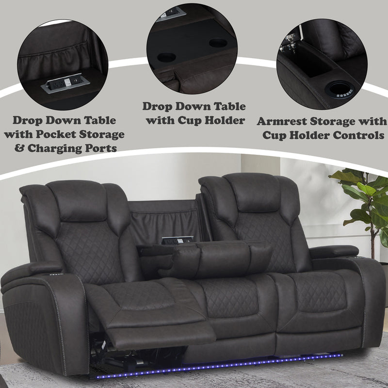 Wendell Power Motion Sofa w/Dropdown Table, Storage, USB & LED - LV06220