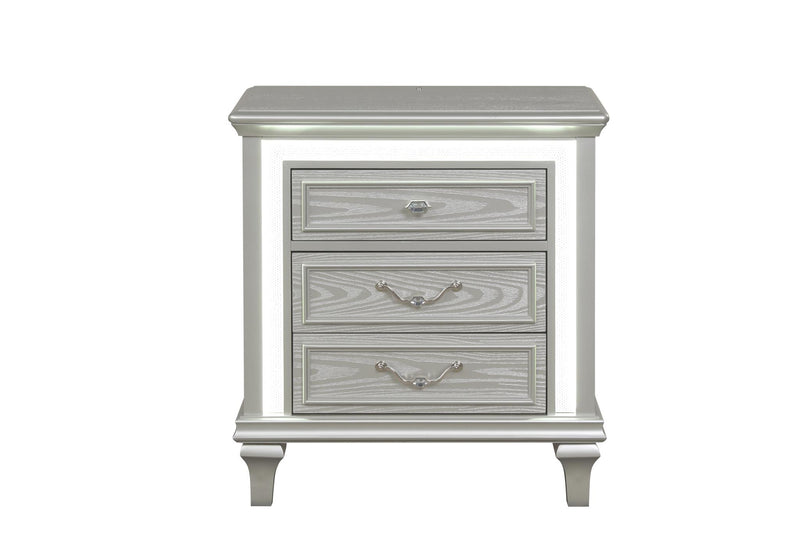 Wendy - 3 Drawers Silver Nightstand with LED Light - B256-N