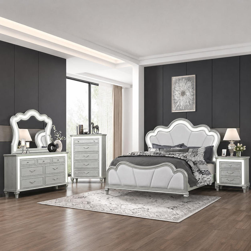 Wendy - Silver King Bed, Dresser, Mirror, Chest, Nightstand - B256-KDMCN