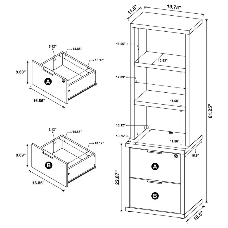 Westpark 3-shelf Bookcase USB and Lockable Drawer Mango - 802693