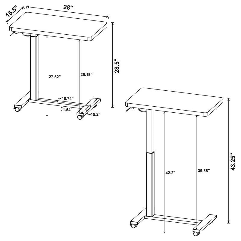 Westpark Pneumatic Adjustable C-Shape Side Table with Casters Black - 930300